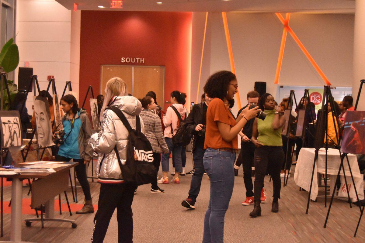 Afrofunk is the celebration and recognition of NC State’s African American artists.  Students from all backgrounds gathered in Talley to view the exhibition on February 13, 2020.