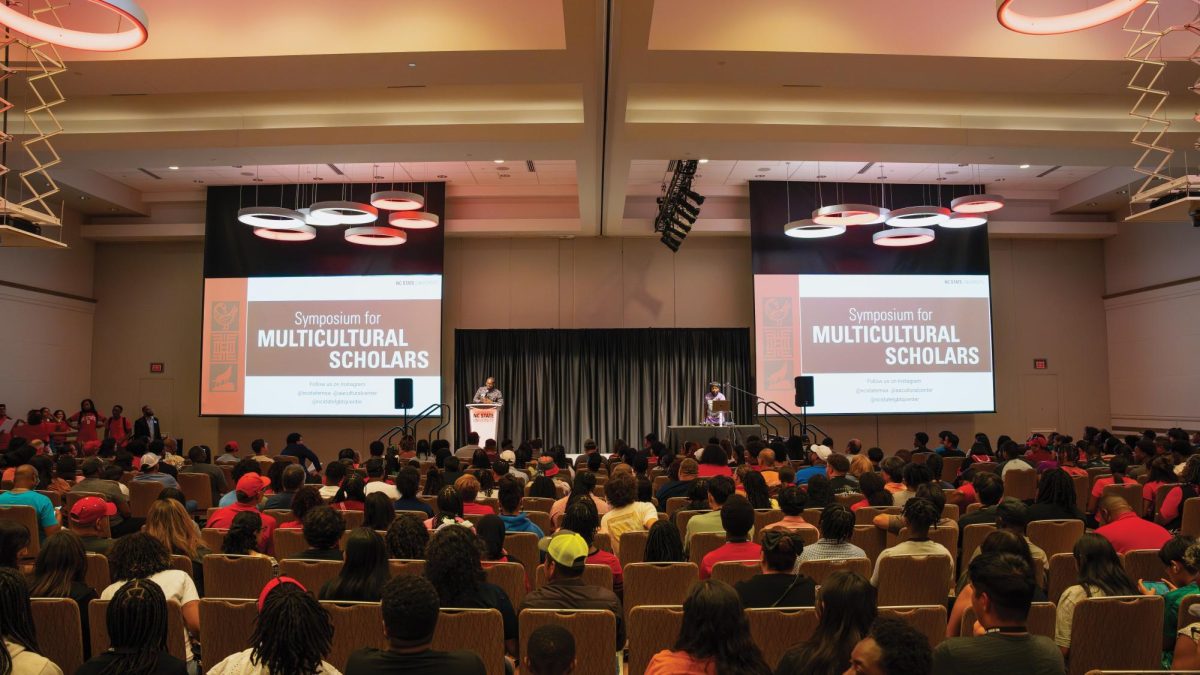 Attendees wait for the Multicultural Symposium Opening to begin in the Talley Student Union ballroom. The event kicked off the three-day experience hosted by NC State's Multicultural Student Affairs.