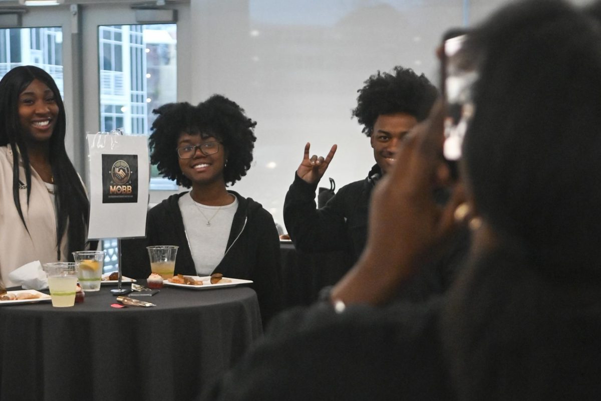 Students posing for a photo at BBSA's MOBB event