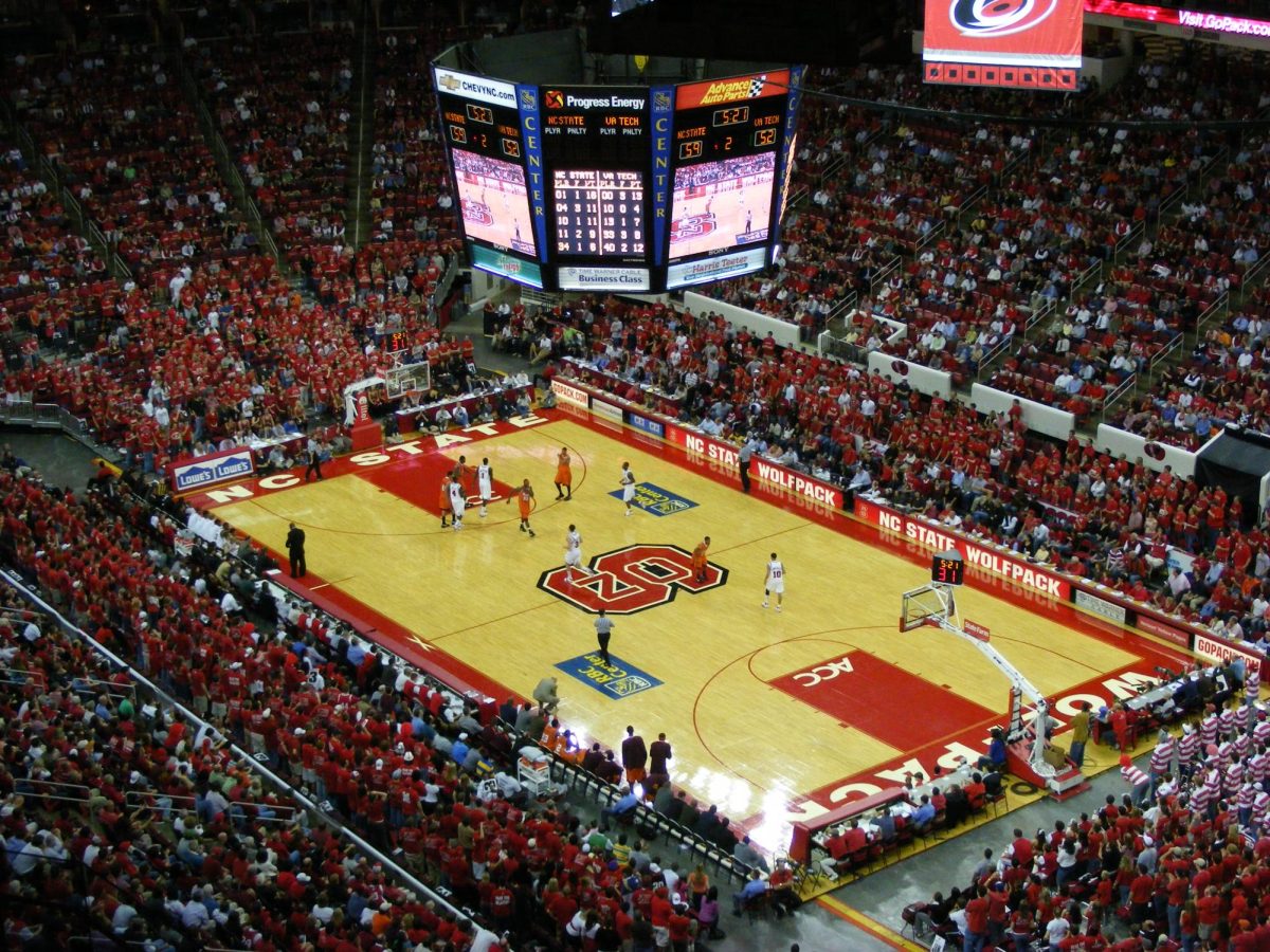 Photo of NC State’s home men’s basketball arena, now the Lenovo Center