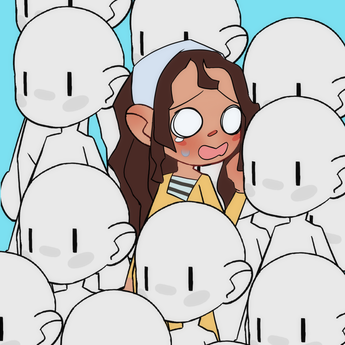 Girl appears anxious in a sea of people.