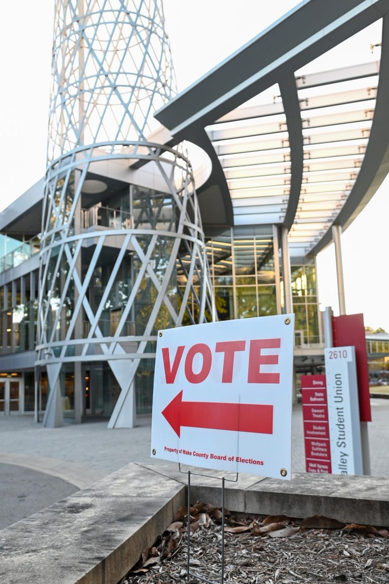 A sign directs voters to Talley Student Union on Sunday, Oct. 20, 2024. Talley Student Union is serving as an early voting location for this year's elections.